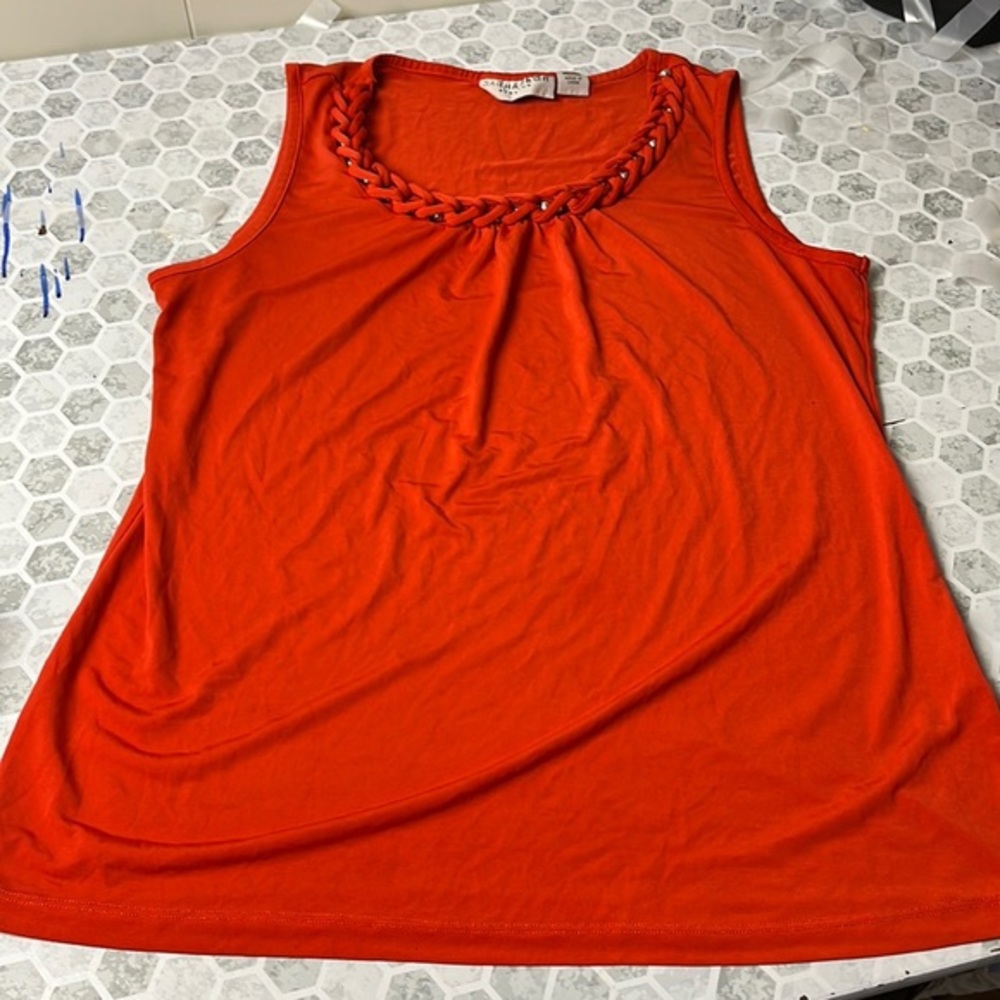 Sag Harbor Medium Orange Braided Collar Tank Top